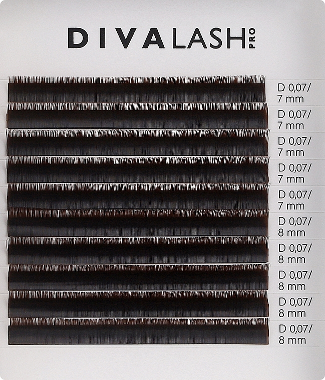 Ресницы для наращивания D 0.07 (7-8 мм), 10 линий, coffee - Divalashpro — фото N1