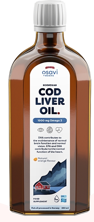 Пищевая добавка в виде масла печени трески с ароматом апельсина - Osavi Cod Liver Oil 1000 Mg Omega 3 — фото N1