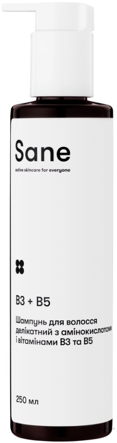 Шампунь для волосся делікатний з амінокислотами і вітамінами В3 та В5 - Sane — фото 250ml