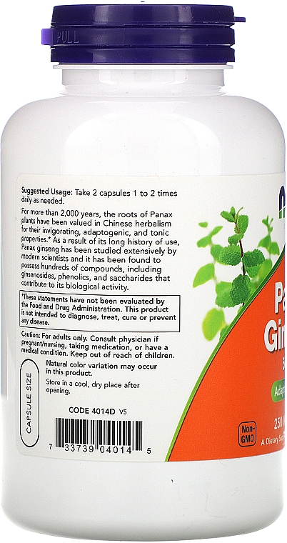 Капсулы "Женьшень", 500 мг - Now Foods Panax Ginseng — фото N4