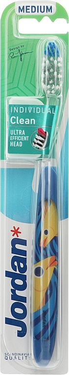 Зубная щетка средняя Individual Clean, синяя с рыбками - Jordan Individual Clean Medium — фото N1
