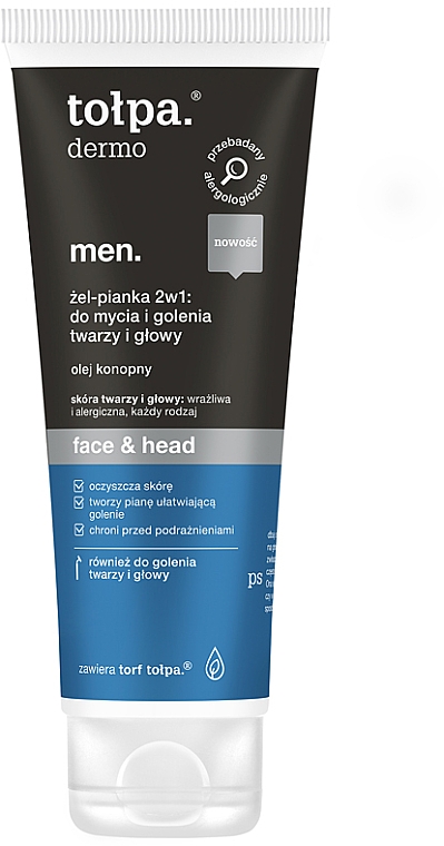 Піна 2в1: для миття та гоління обличчя й голови - Tolpa Dermo Men Face & Head Gel 2in1 Foam — фото N1