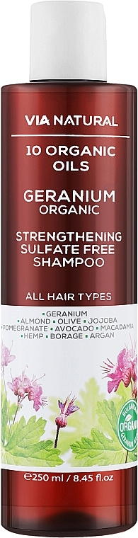 Укрепляющий шампунь без сульфатов "Герань Органик" - BioFresh Via Natural Geranium Organic Strengthening Sulfate Free Shampoo — фото N1