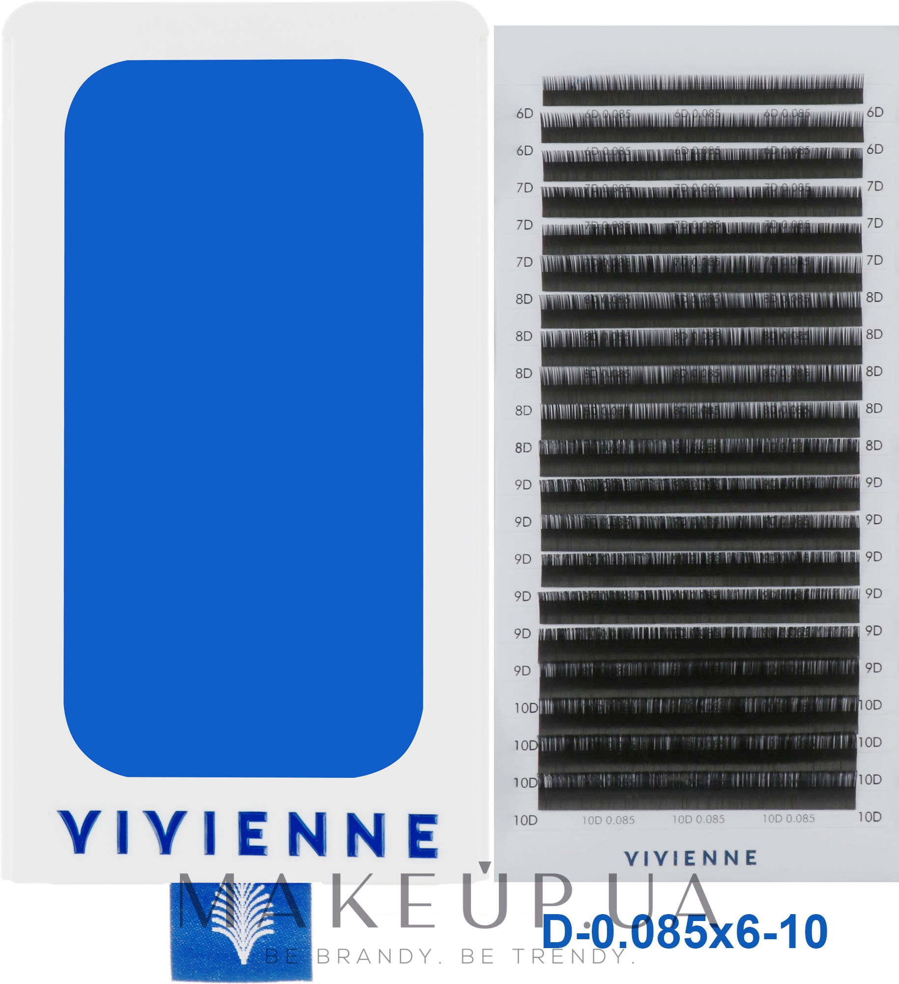 Накладні вії "Elite", чорні, 20 ліній (mix, 0,085, D, 6-10) - Vivienne — фото 1уп