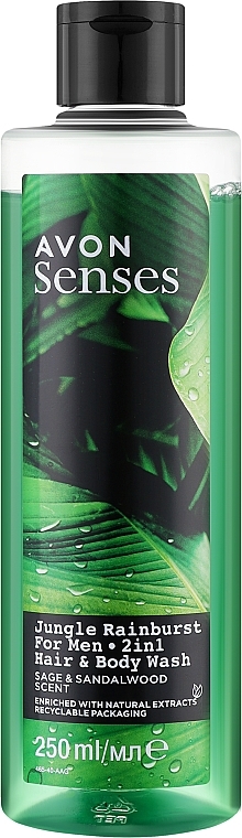 Шампунь-гель для душу "Тропічні джунглі" для чоловіків - Avon Senses Hair & Body Wash — фото N1