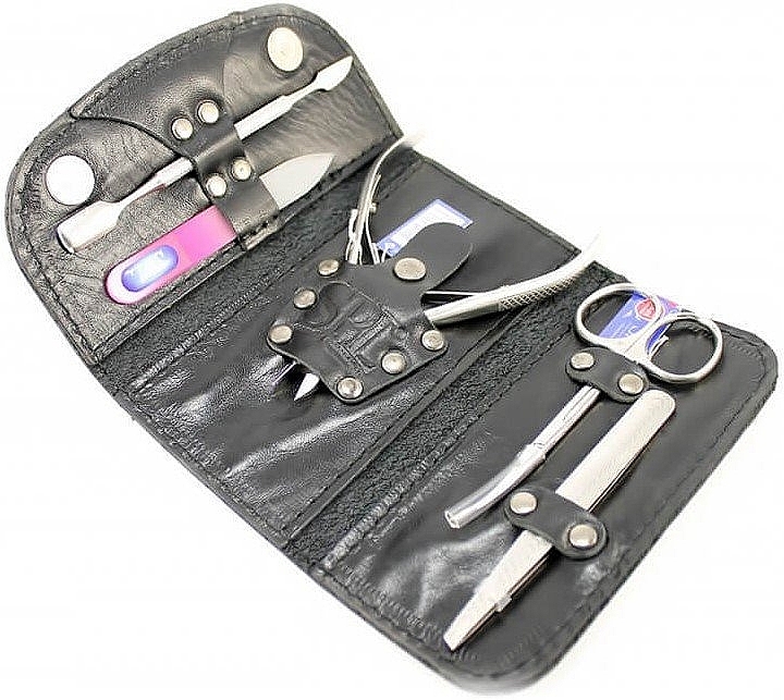 Маникюрный набор 77503BL, 5 предметов, черная кожа с синей полосой - SPL Manicure Set — фото N1