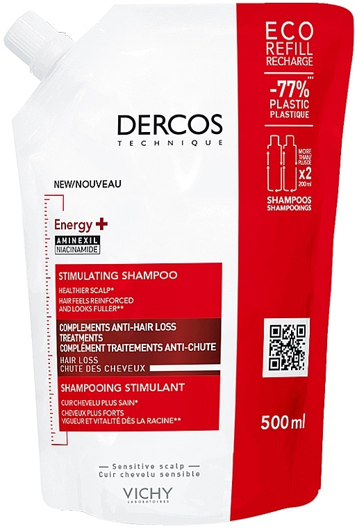 Тонізувальний шампунь для боротьби з випаданням волосся - Vichy Dercos Energy+ Stimulating Shampoo (змінний блок) — фото N1