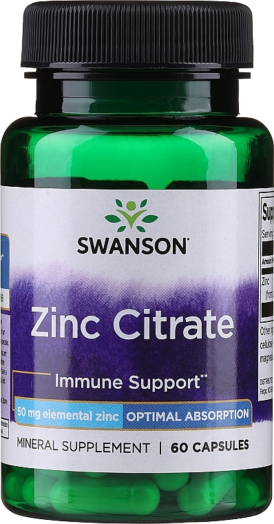 Харчова добавка "Цинк цитрат, 50 мг", 60 шт. - Swanson Zinc Citrate — фото N1