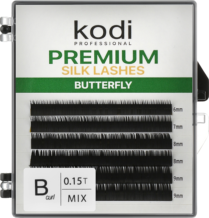 Накладные ресницы Butterfly Green B 0.15 (6 рядов: 6/7/8/9) - Kodi Professional — фото N1