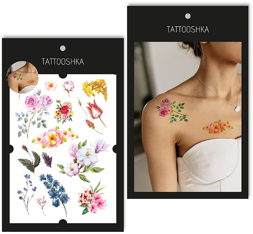 Временное тату сет "Акварельные цветы" - Tattooshka — фото N1
