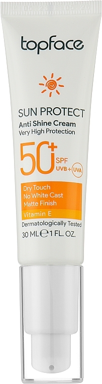 Сонцезахисний крем для обличчя SPF50+ - TopFace Sun Protect Anti Shine Cream SPF50+