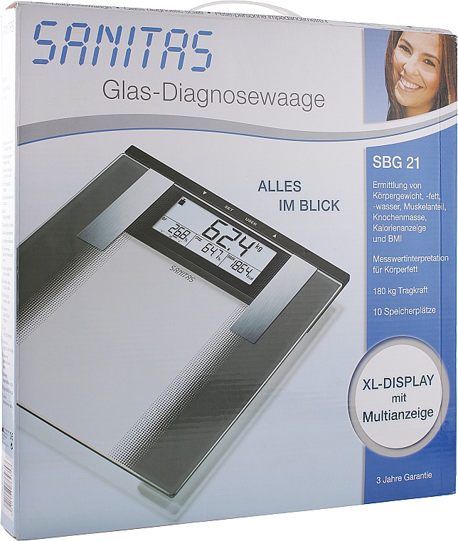 Умные весы, SBG 21, серые - Sanitas Smart Bathroom Scales  — фото N2