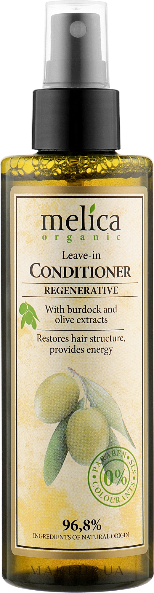 Несмываемый регенерирующий кондиционер для волос с экстрактами лопуха и оливы - Melica Organic Leave-in Regenerative Conditioner — фото 200ml