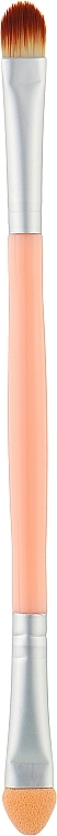 Кисть CS-153 двухсторонняя с аппликатором для теней, 14 см, розовая ручка + серебро - Cosmo Shop — фото N1