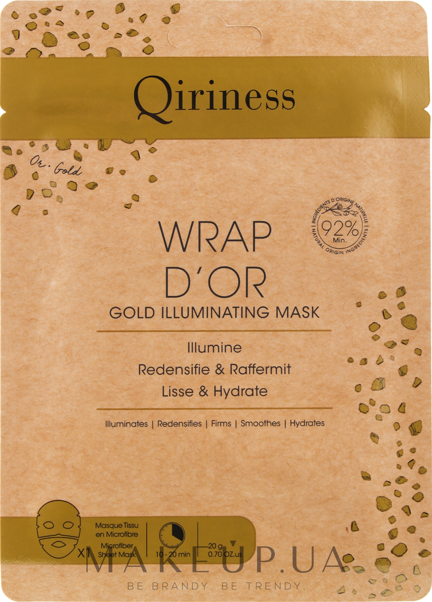 Маска лифтинговая гидрогелевая с 24к золотом, натуральная формула - Qiriness Wrap d’Or Gold Illuminating Mask — фото 20g