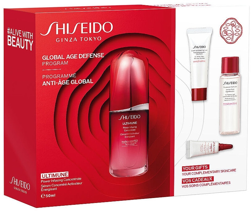 Набор - Shiseido Ultimune Global Age Defense Program (f/conc/50ml + f/foam/15ml + softner/30ml + eye/conc/3ml) — фото N2