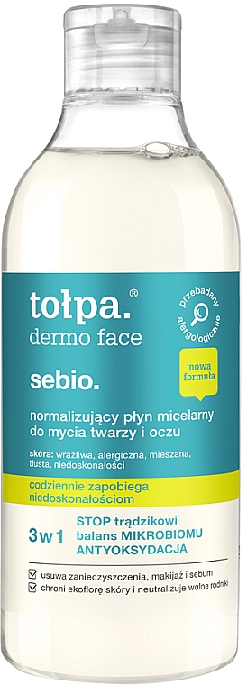 Нормалізувальна міцелярна вода для обличчя й очей - Tolpa Dermo Face Normalising Micellar Water — фото N1
