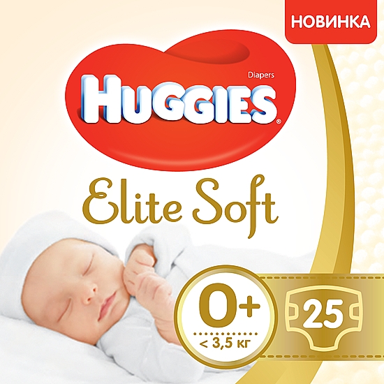 Подгузники "Elite Soft" 0+ (до 3,5 кг), 25шт. - Huggies — фото N1