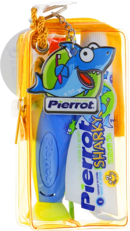 Набор детский "Акула", зеленый + голубой + салатовый - Pierrot Kids Sharky Dental Kit (tbrsh/1шт + tgel/25ml + press/1шт) — фото N1