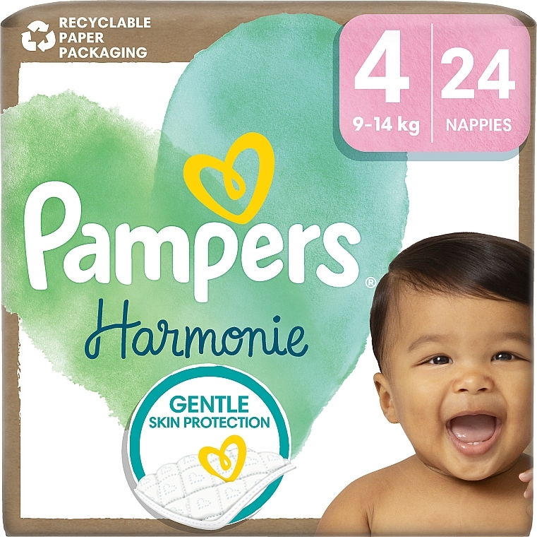 Підгузки Harmonie, розмір 4, 9-14 кг, 24 шт. - Pampers — фото N1