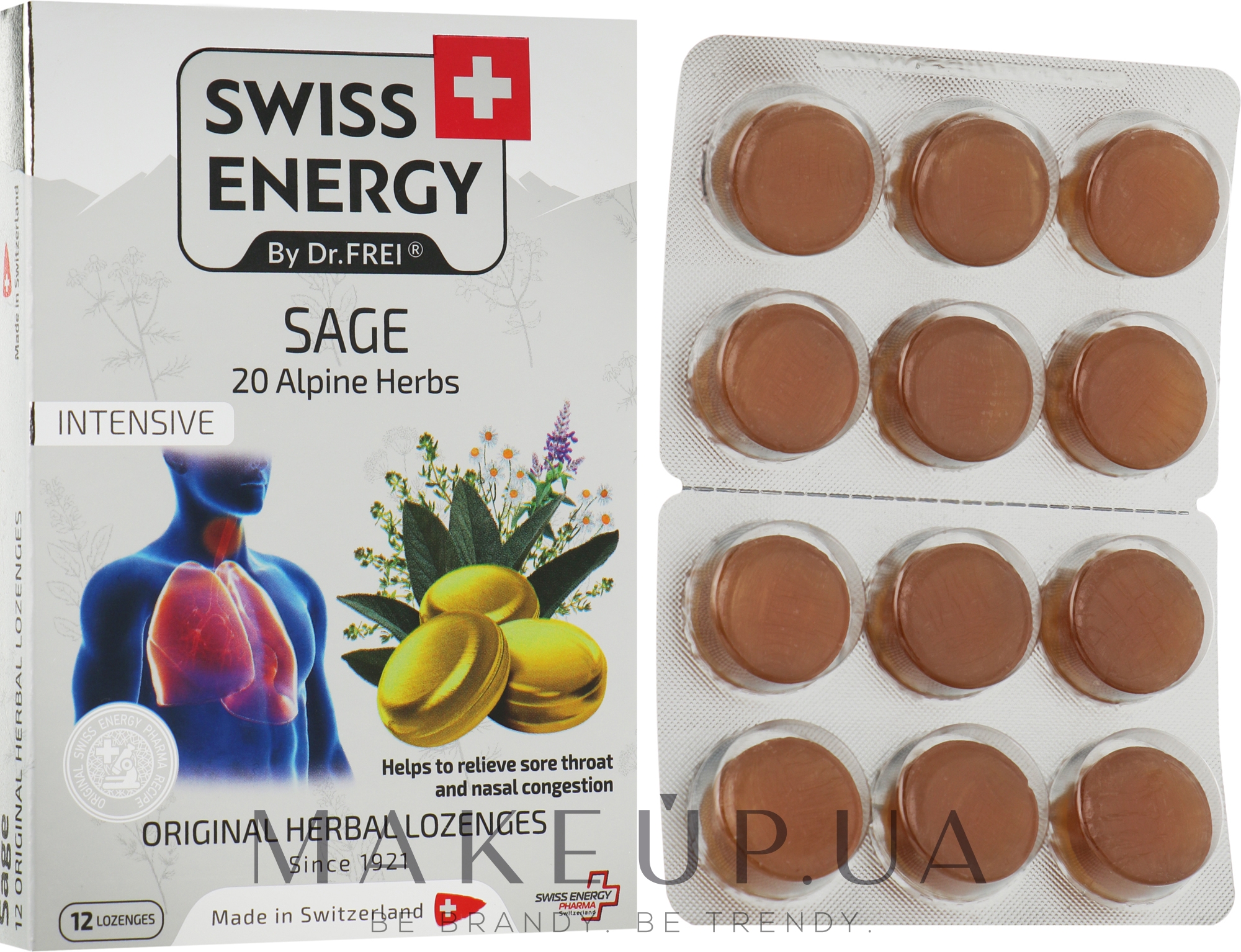 Леденцы "Шалфей" на основе натуральных трав - Swiss Energy Original Herbal Lozenges — фото 12шт
