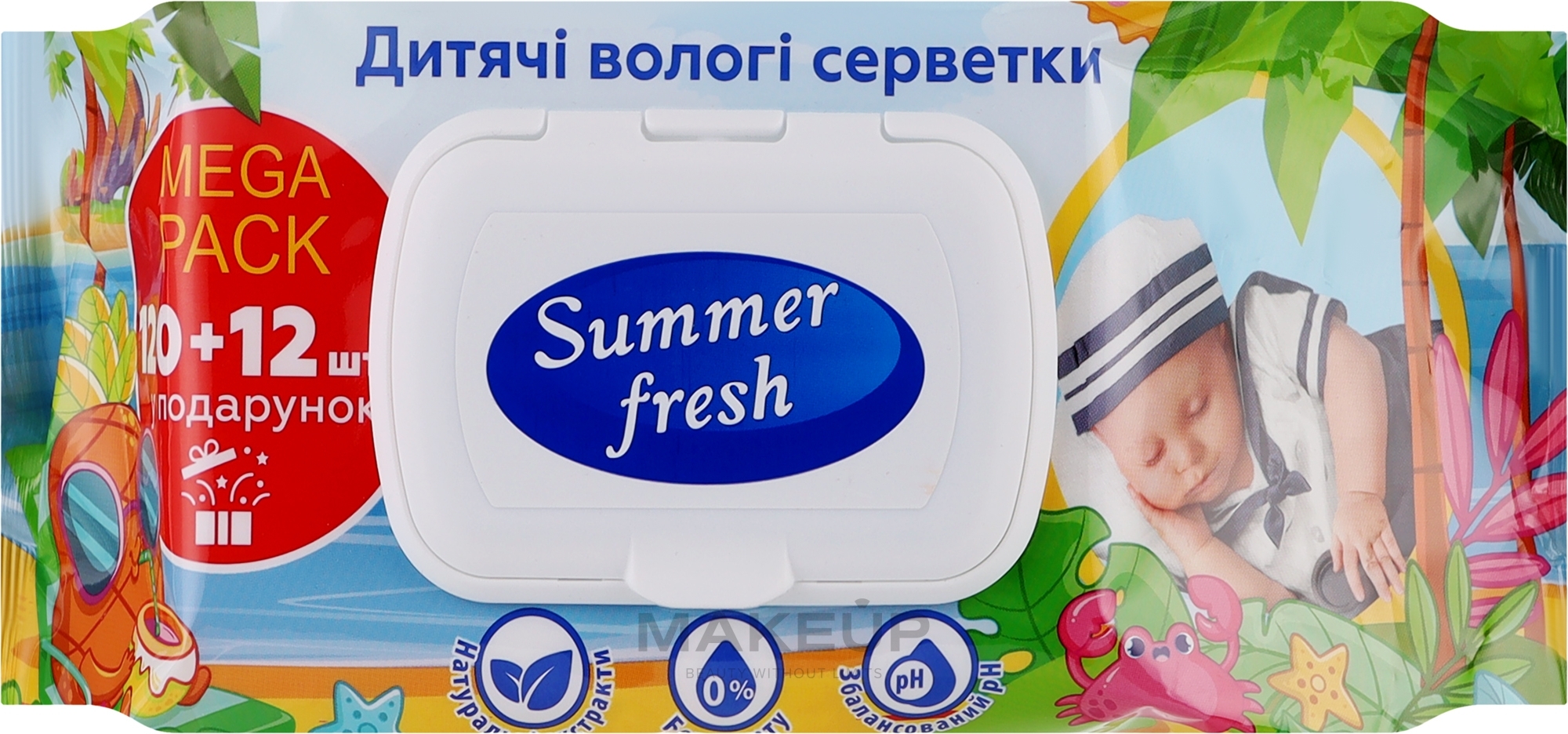 Влажные салфетки для детей с экстрактом ромашки, без спирта, 120 + 12 шт. - Summer Fresh — фото 132шт