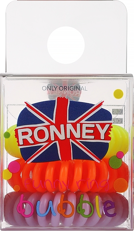 Резинки для волос, 3.5 см, желтая + оранжевая + сиреневая - Ronney Professional S15 MET Funny Ring Bubble — фото N1
