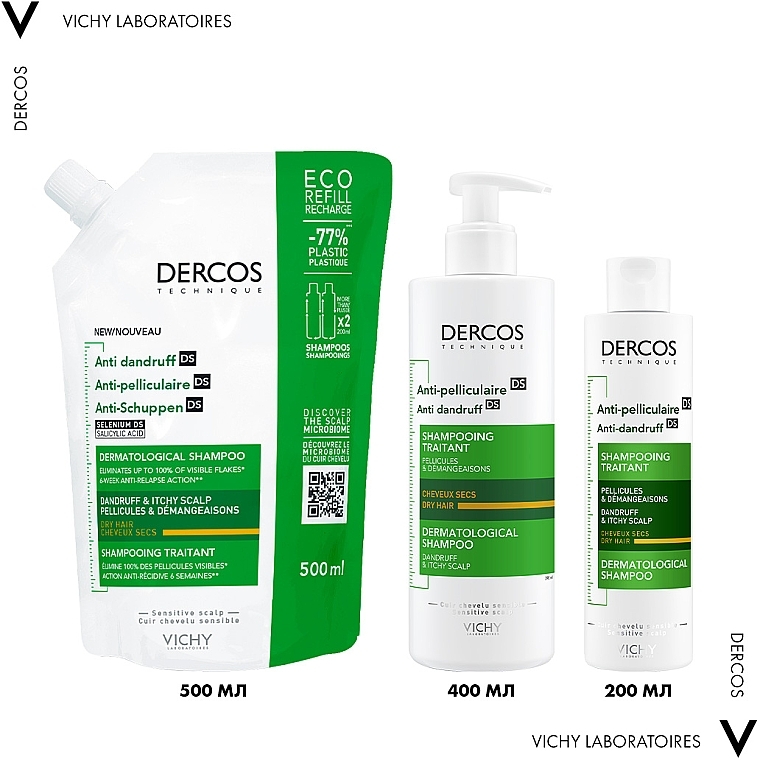 Шампунь от перхоти для сухих волос - Vichy Dercos Anti-Pelliculaire Anti-Dandruff Shampooing (сменный блок) — фото N4