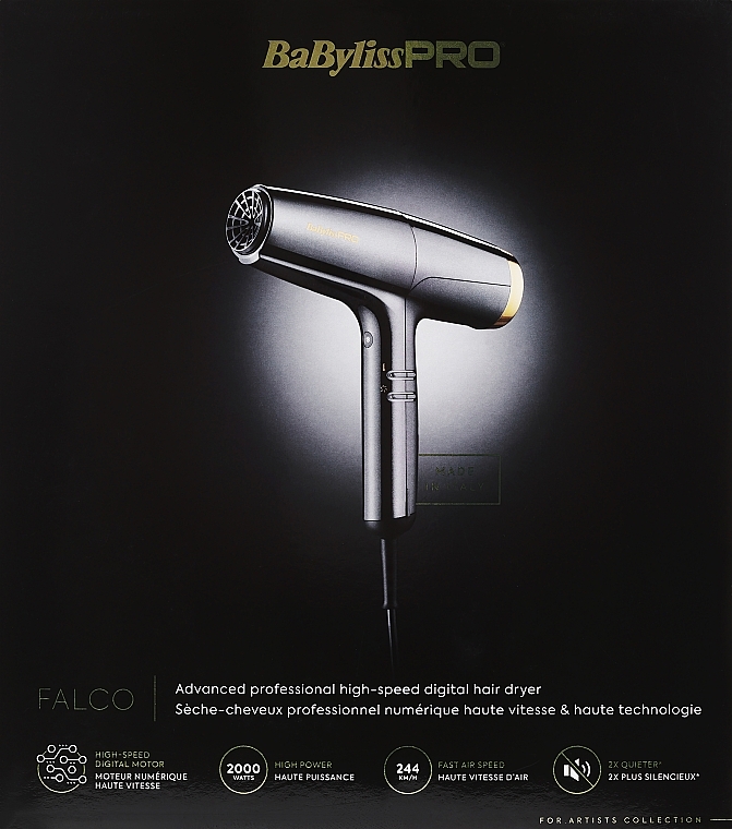 Фен для волос - BaByliss Pro Falco Grey&Gold BAB8550E — фото N2