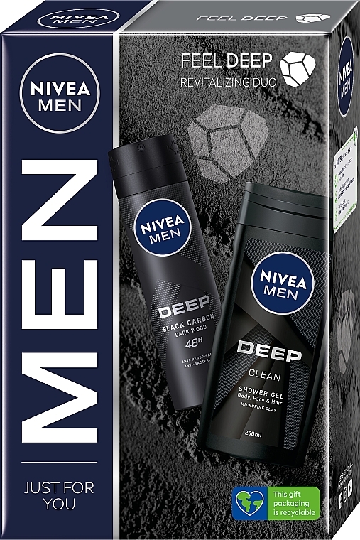 Набор - Nivea Men Feel Deep Body Care Gift Set (sh/gel/250ml + deo/150ml) — фото N1
