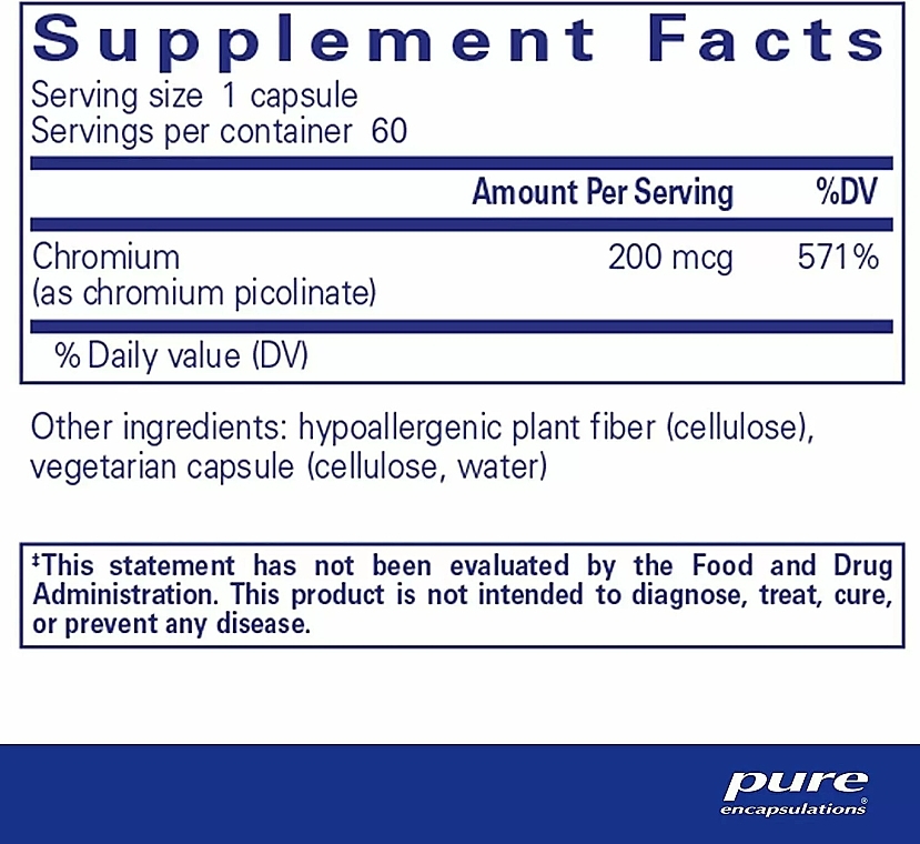Диетическая добавка "Хром пиколинат", 200mcg - Pure Encapsulations Chromium Picolinate — фото N2