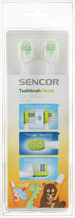 Насадка для детской электрической зубной щетки SOX014GR, 6-12 лет, 2 шт - Sencor — фото N1