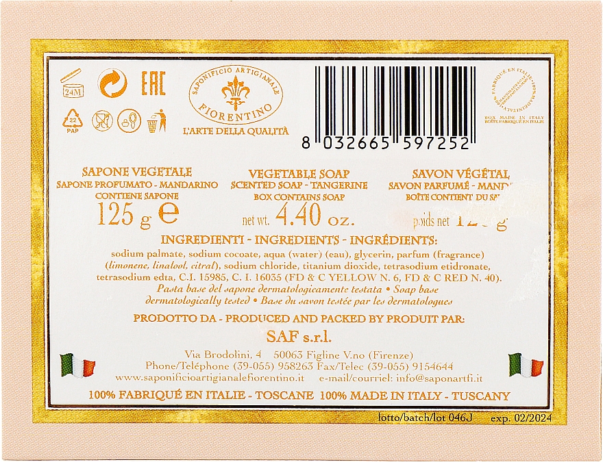 Мыло натуральное "Мандарин" - Saponificio Artigianale Fiorentino Botticelli Mandarin Soap — фото N3