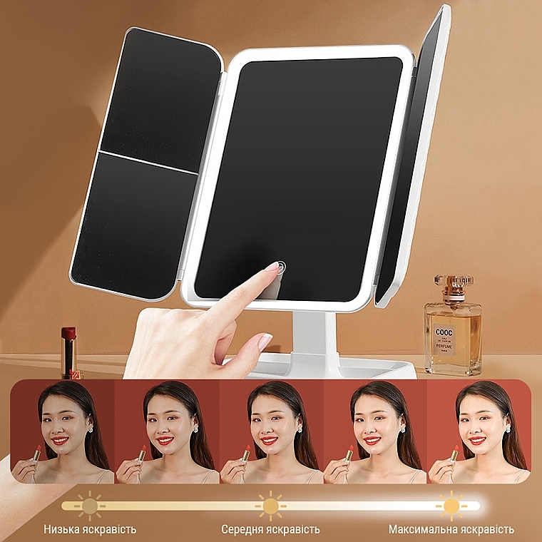 Зеркало для макияжа с LED подсветкой и аккумулятором, белое - Aimed Makeup Mirror 360 — фото N10