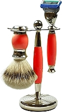 Парфумерія, косметика Набір для гоління - Golddachs Pure Badger, Fusion Polymer Red Chrom (sh/brush + razor + stand)