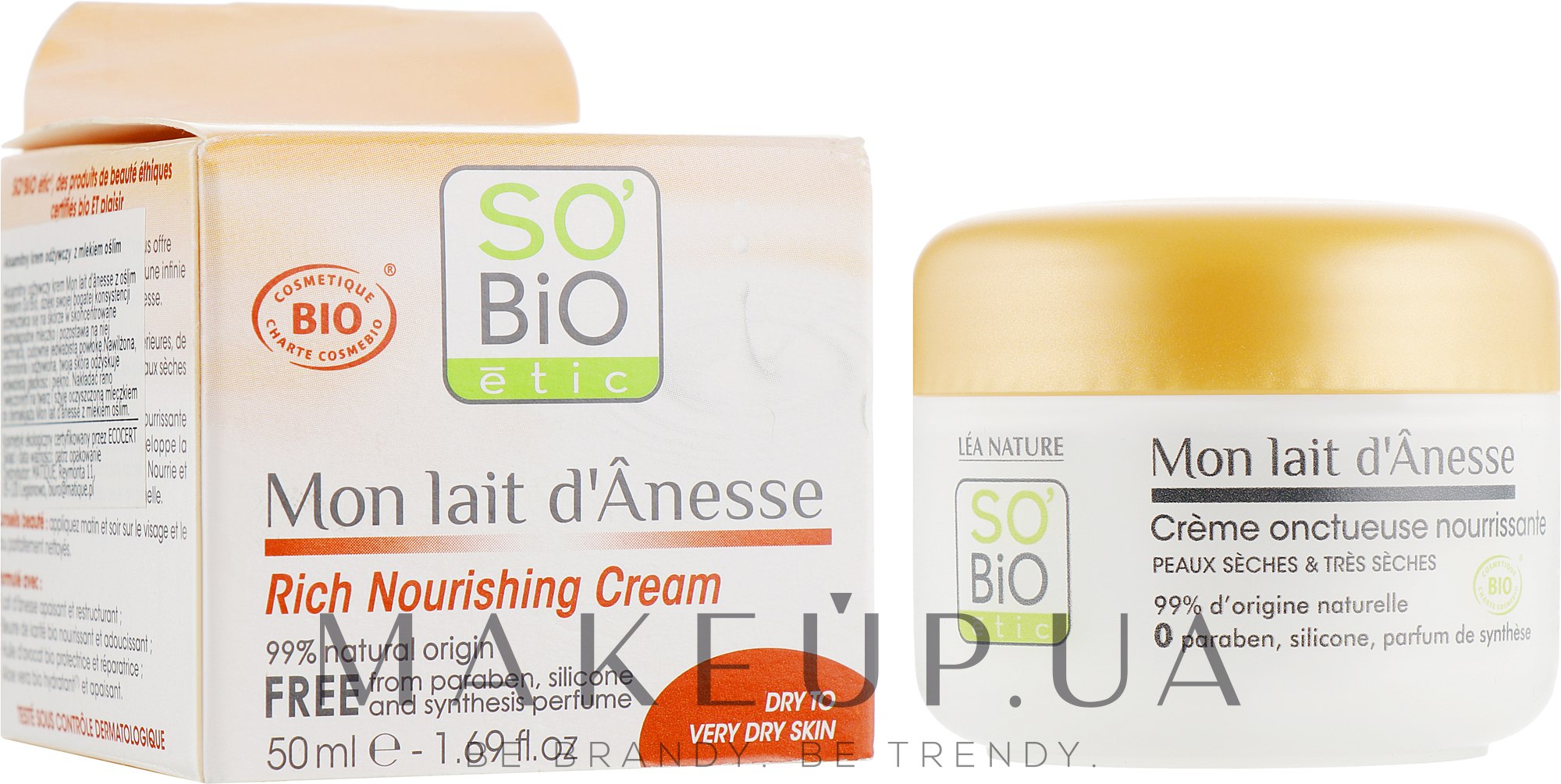 Интенсивный питательный крем для лица с ослиным молоком - So'Bio Etic Mon Lait d'Anesse Rich Nourishing Cream — фото 50ml