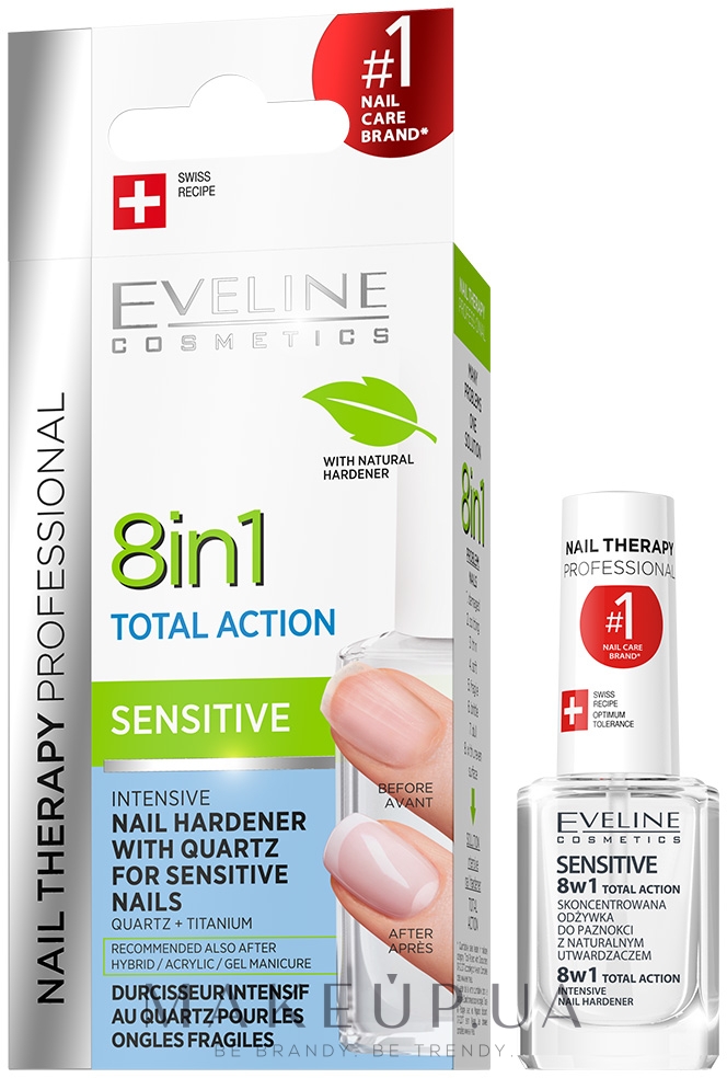 Концентрированное средство для укрепления ногтей 8в1 - Eveline Cosmetics Nail Therapy Professional Total Action Sensitive 8w1 — фото 12ml