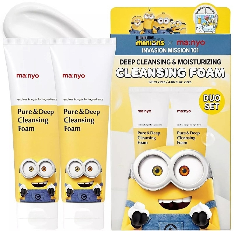 Набір - Manyo Pure & Deep Cleansing Foam Minions Duo Set (cl/foam/2x120ml + acc/1pcs) — фото N1