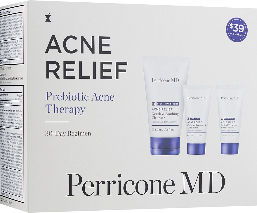 Набір - Perricone MD Acne Relief Prebiotic Acne Therapy (f/lot/59ml + f/gel/21ml + f/cr/21ml)