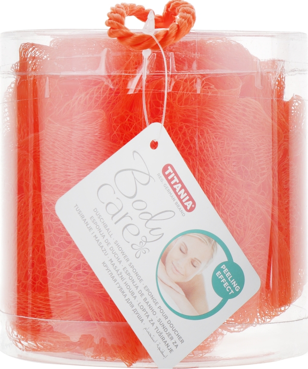 Мочалка банная из синтетических материалов в коробке, оранжевая - Titania — фото N1