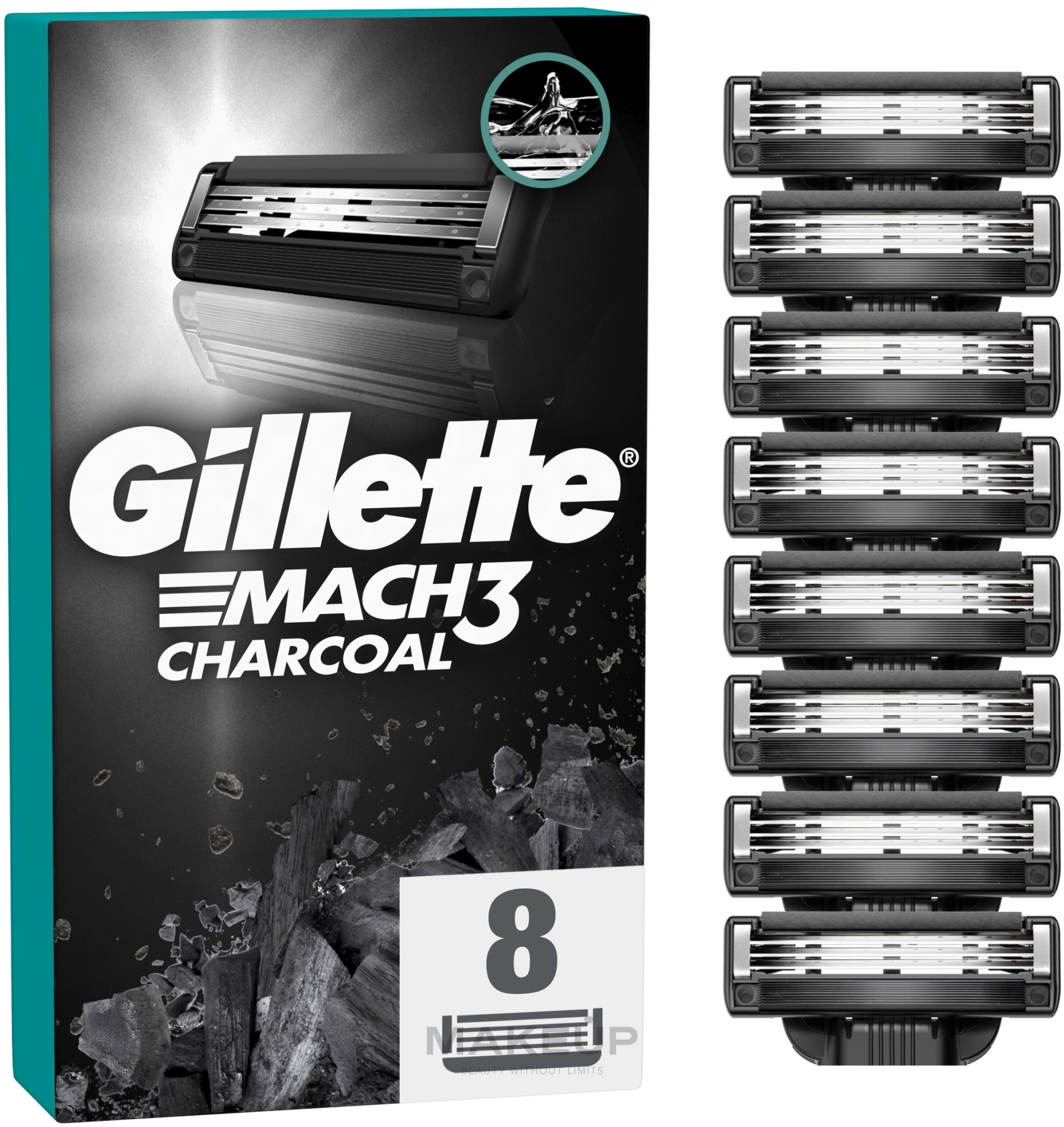 Сменные кассеты для бритья, 8 шт. - Gillette Mach3 Charcoal — фото 8шт
