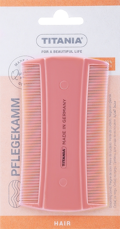 Гребень для волос двухсторонний 10 см, светло-розовый - Titania Universal Comb — фото N1