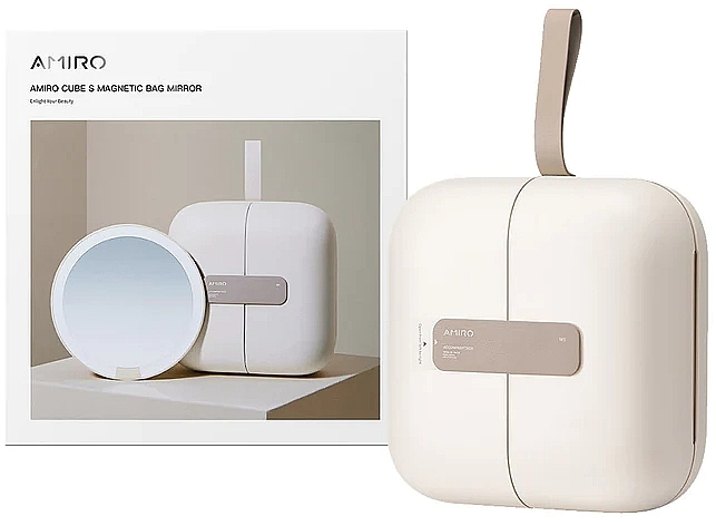 Світлодіодне портативне дзеркало з косметичкою, біле - Amiro Cube S Magnetic Bag Mirror White — фото N1
