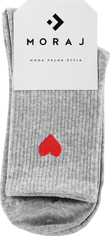 Женские высокие хлопковые носки с сердечком, серые - Moraj — фото N1