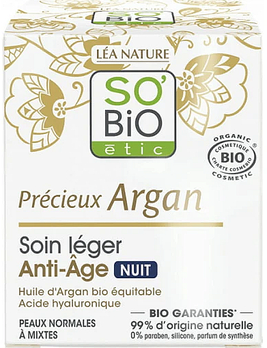 Аргановий легкий антивіковий нічний крем - So’Bio Etic Argan Light Anti-Aging Night Cream — фото N1