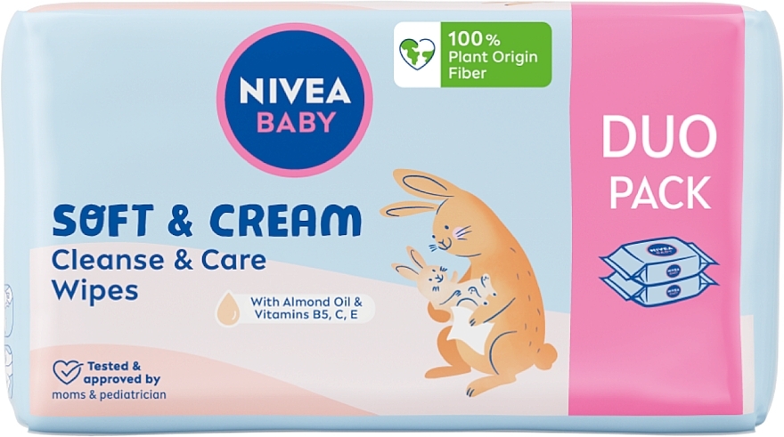 Біорозкладні серветки, 2 x 57 шт. - Nivea Baby Soft & Cream — фото N1