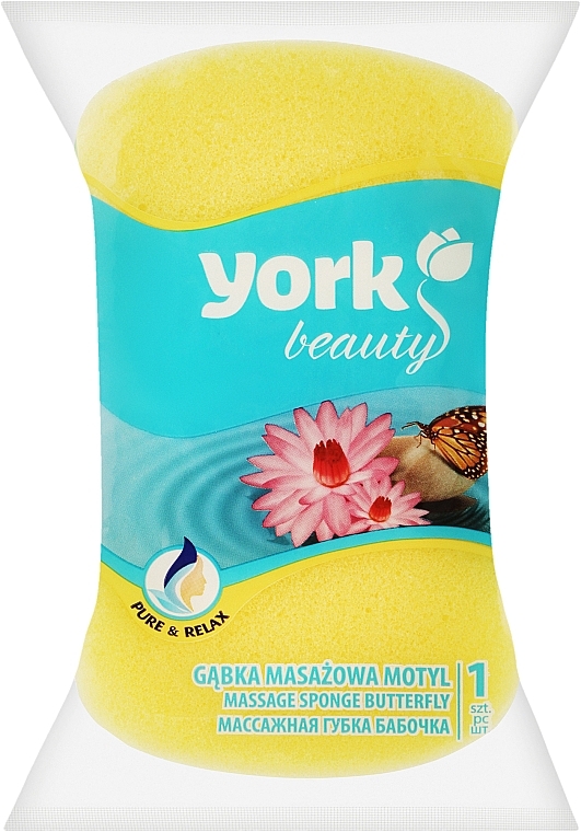 Губка для ванны и массажа "Бабочка", желтая - York — фото N1