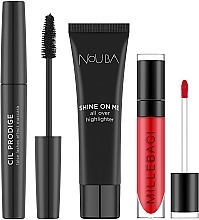 Парфумерія, косметика Набір "Shine On Me Red" - NoUBA Shine On Me Gift Set Red (mascara/9ml + lipstick/6ml + highlighter/30ml)