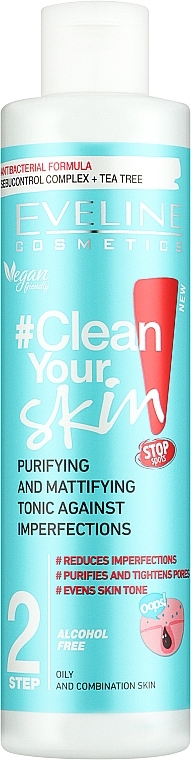 Очищающе-матирующий тоник от прыщей - Eveline Cosmetics #Clean Your Skin Purifying And Mattifying Tonic Against Imperfections