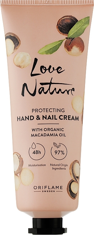 Захисний крем для рук і нігтів з олією макадамії - Oriflame Love Nature Caring Hand & Nail Cream With Organic Macadamia Oil — фото N1